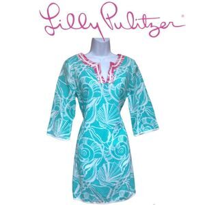 LILLY PULITZER | TEAL, TOURQUOISE, PINK TUNIC DRESS, SARAH TUNIC SIZE SMALL